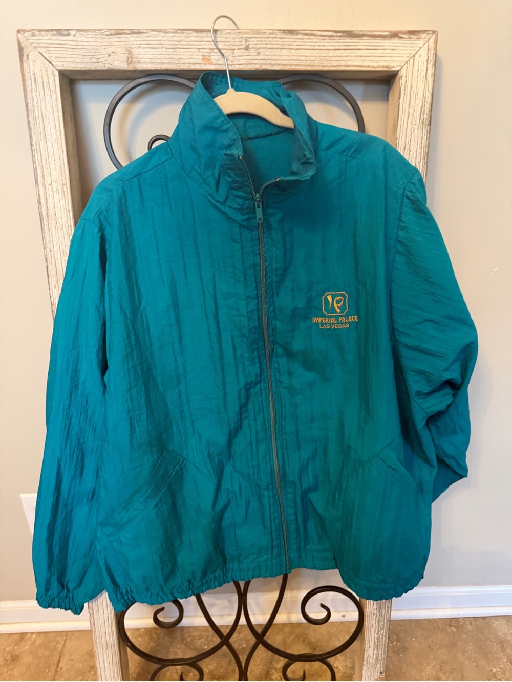 Vintage Imperial Palace Las Vegas Windbreaker Jacket Teal Embroidered Casino